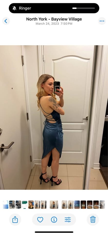 XS Honey Blue Satin Midi Backless Dress - photo 3