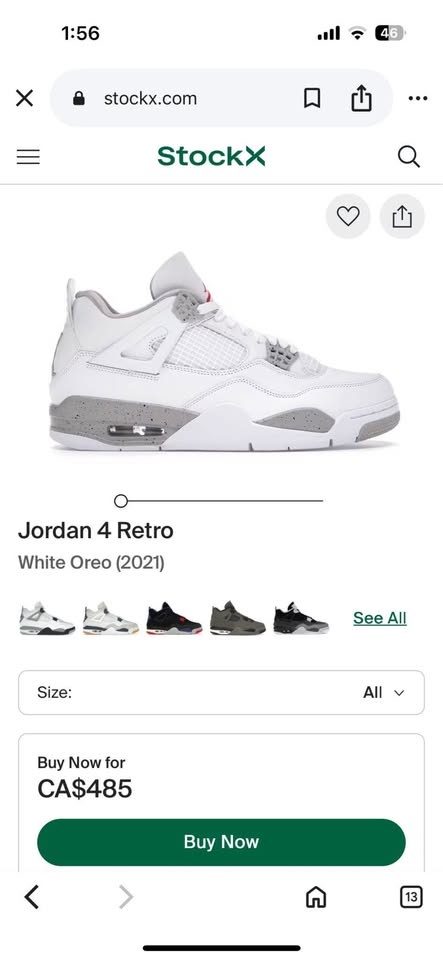 Jordan 4 Retro White Oreo 5.5 Y / 7 W - photo 2
