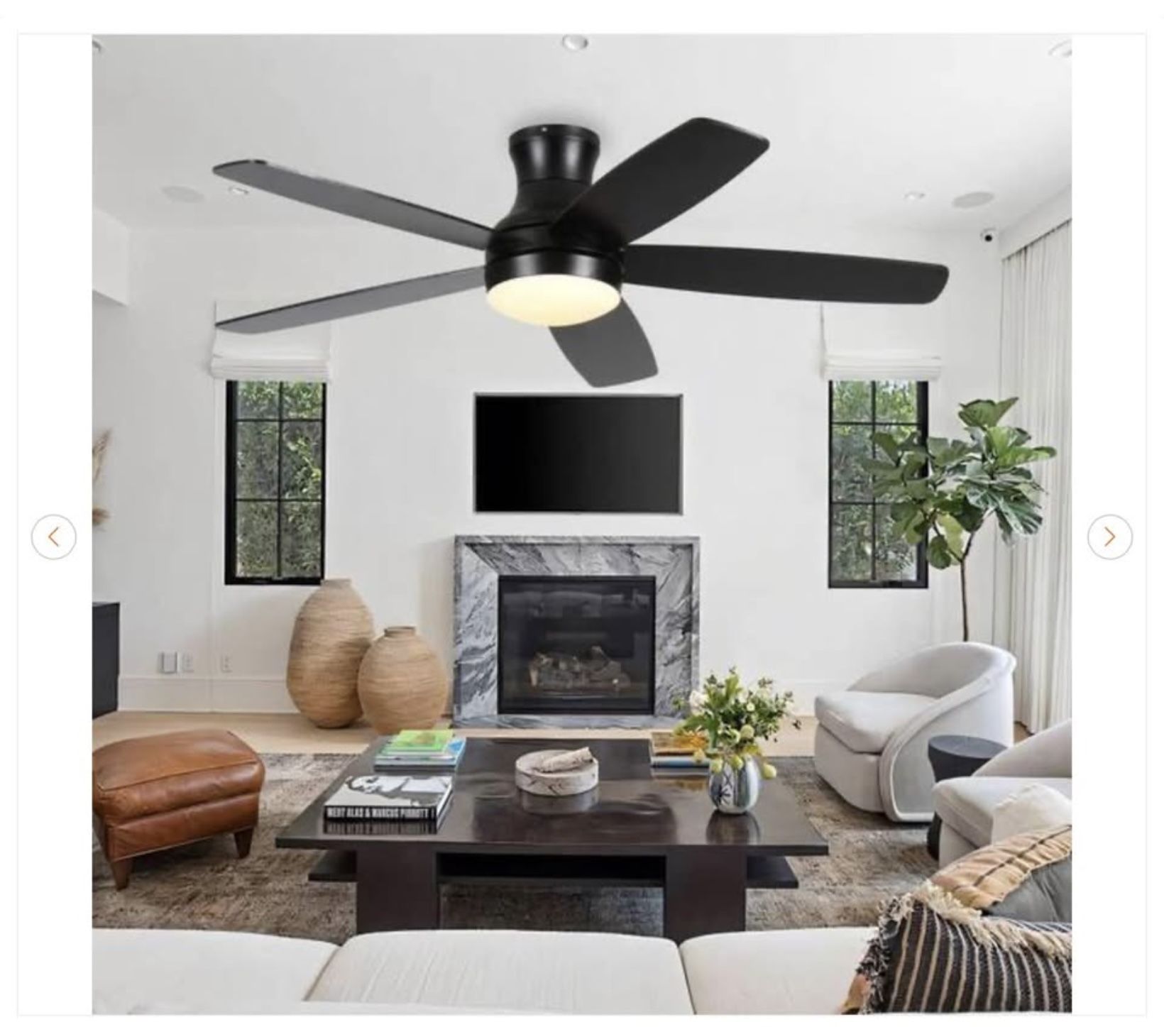 52" Smart Black Ceiling Fan with Dimmable LED Light - New