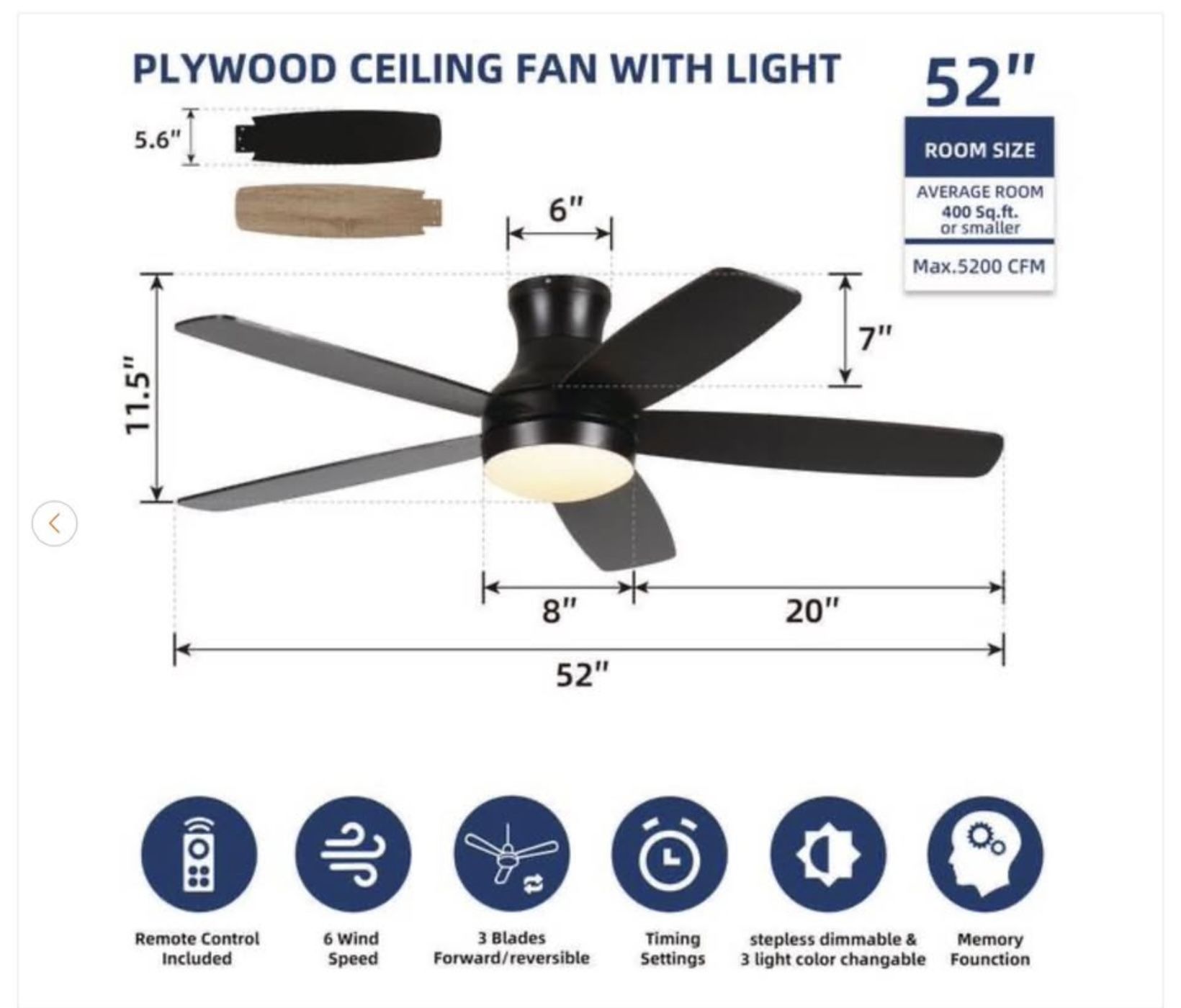 52" Smart Black Ceiling Fan with Dimmable LED Light - New - photo 2