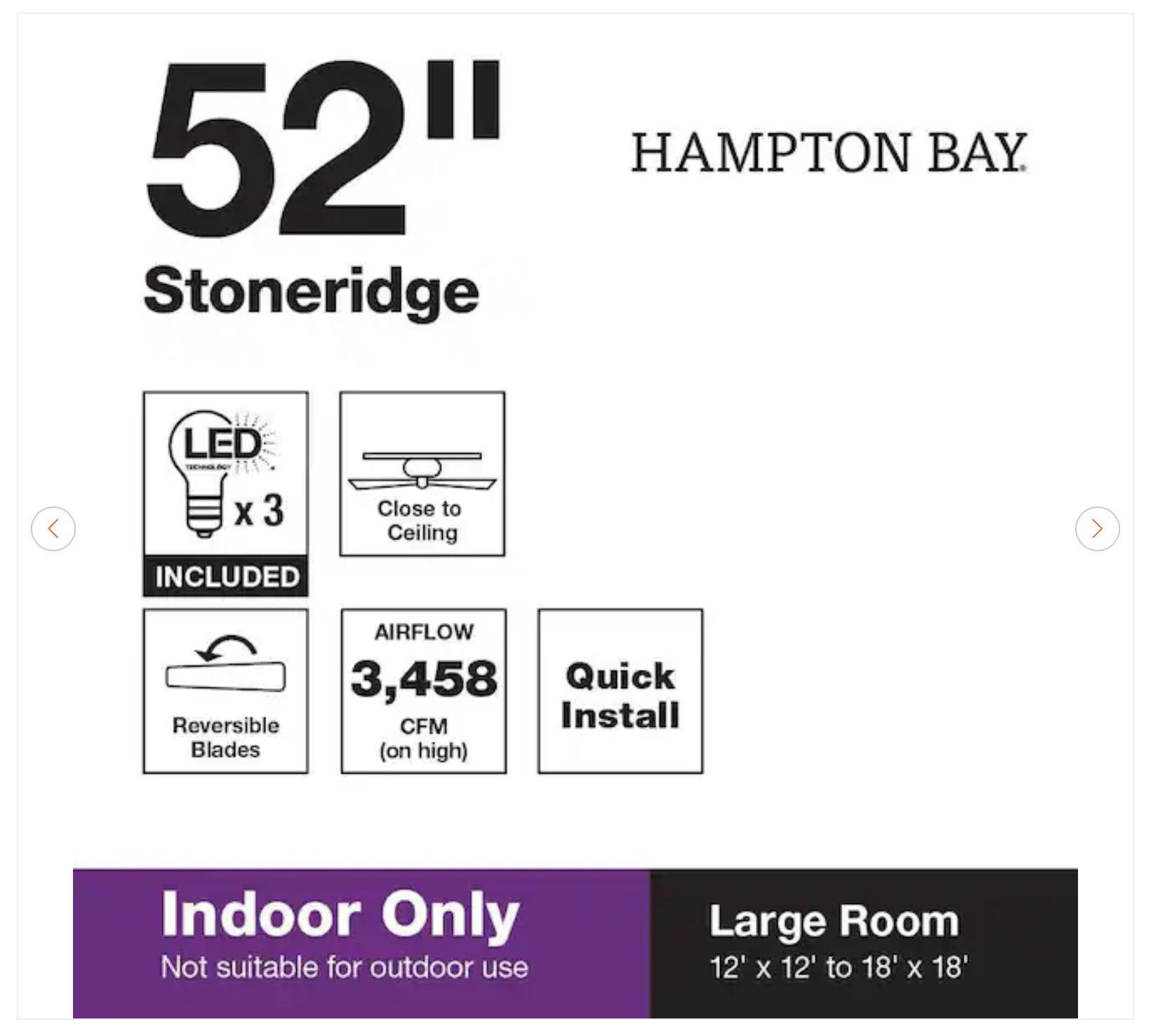 Hampton Bay Stoneridge 52" LED Matte Black Hugger Ceiling Fan - - photo 3