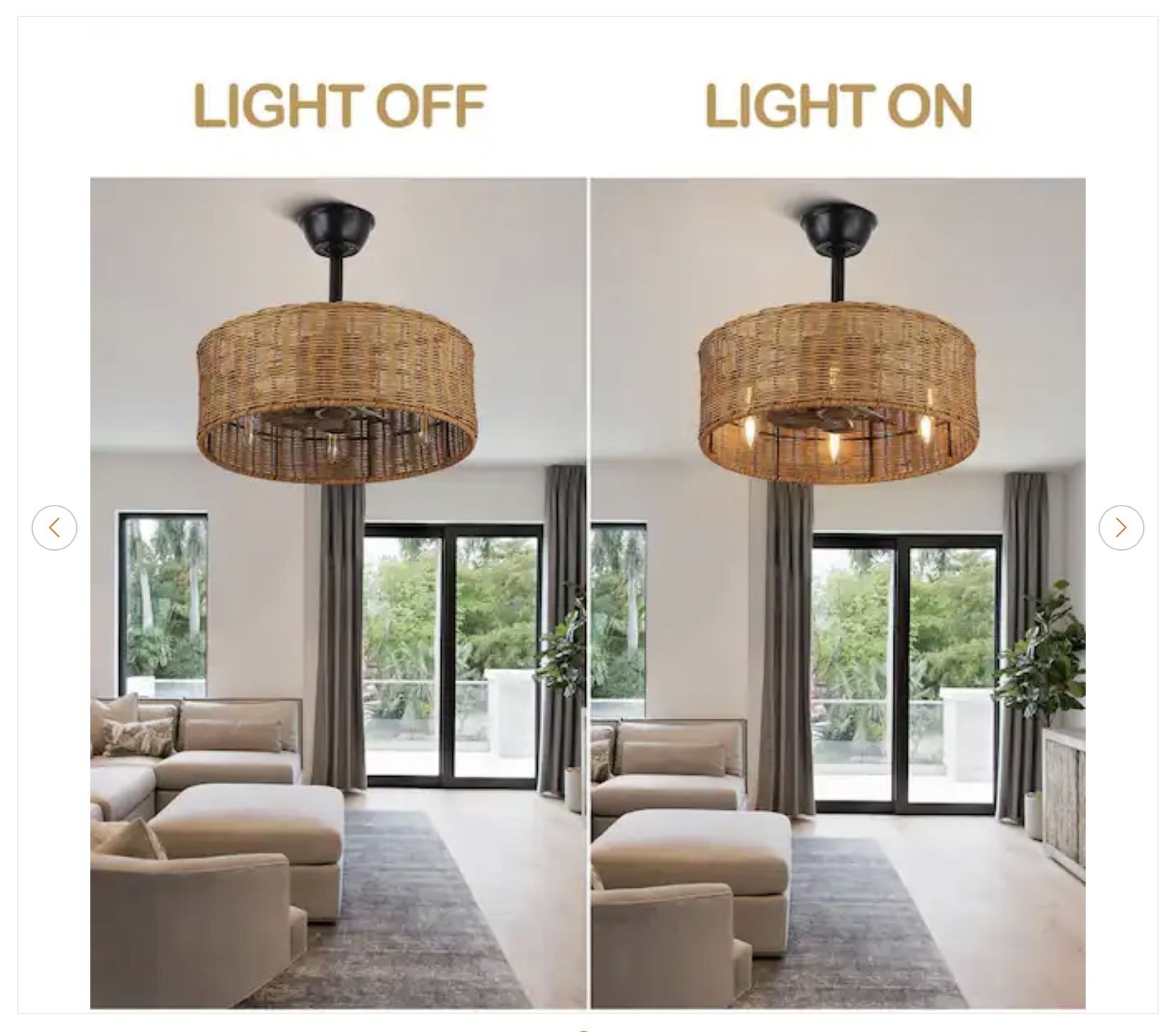 Oaks Aura Cora 20 in. Rattan Wicker Ceiling Fan with Lights - photo 3