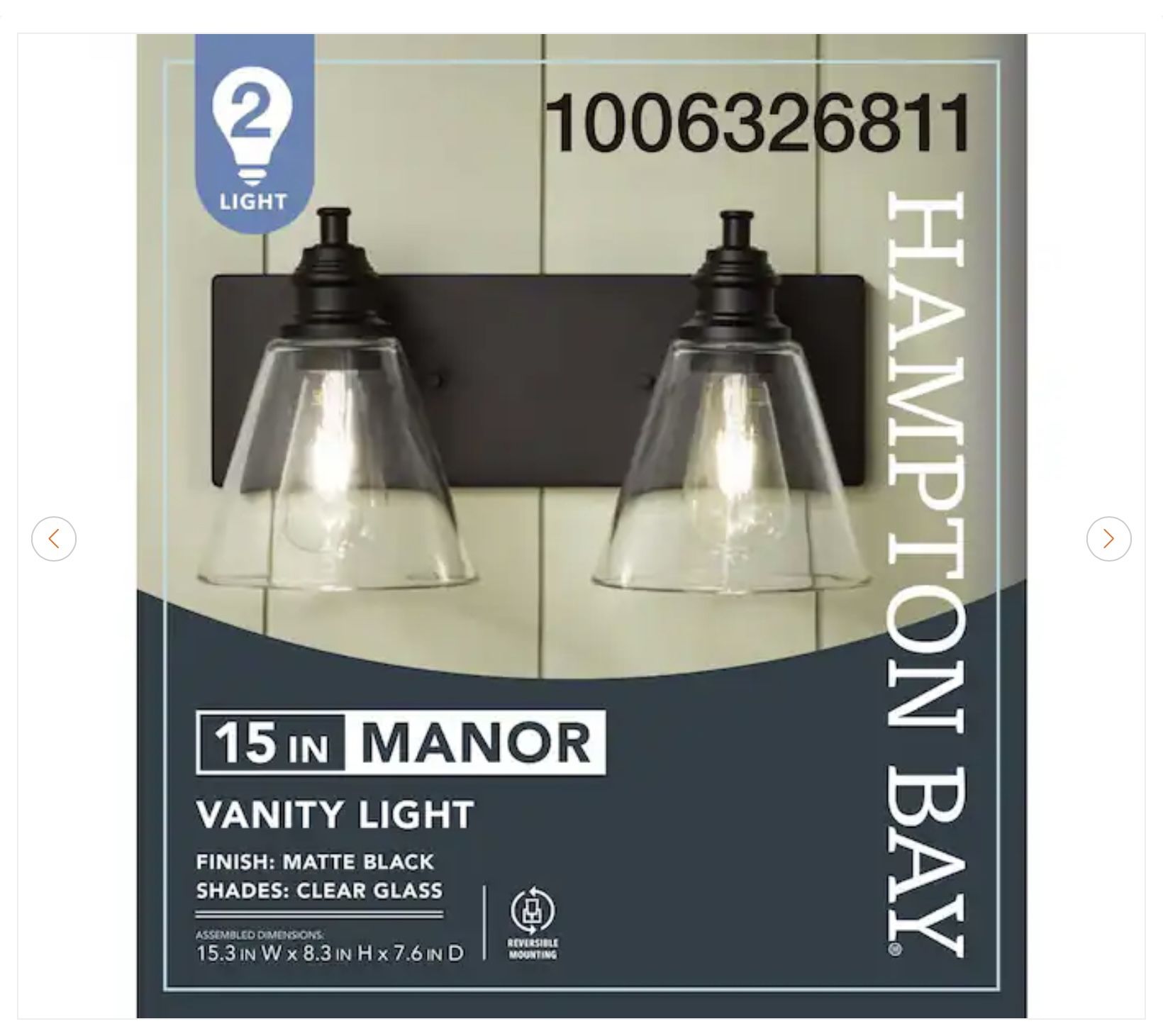 Hampton Bay Manor 2-Light Vanity Light - Matte Black - photo 3