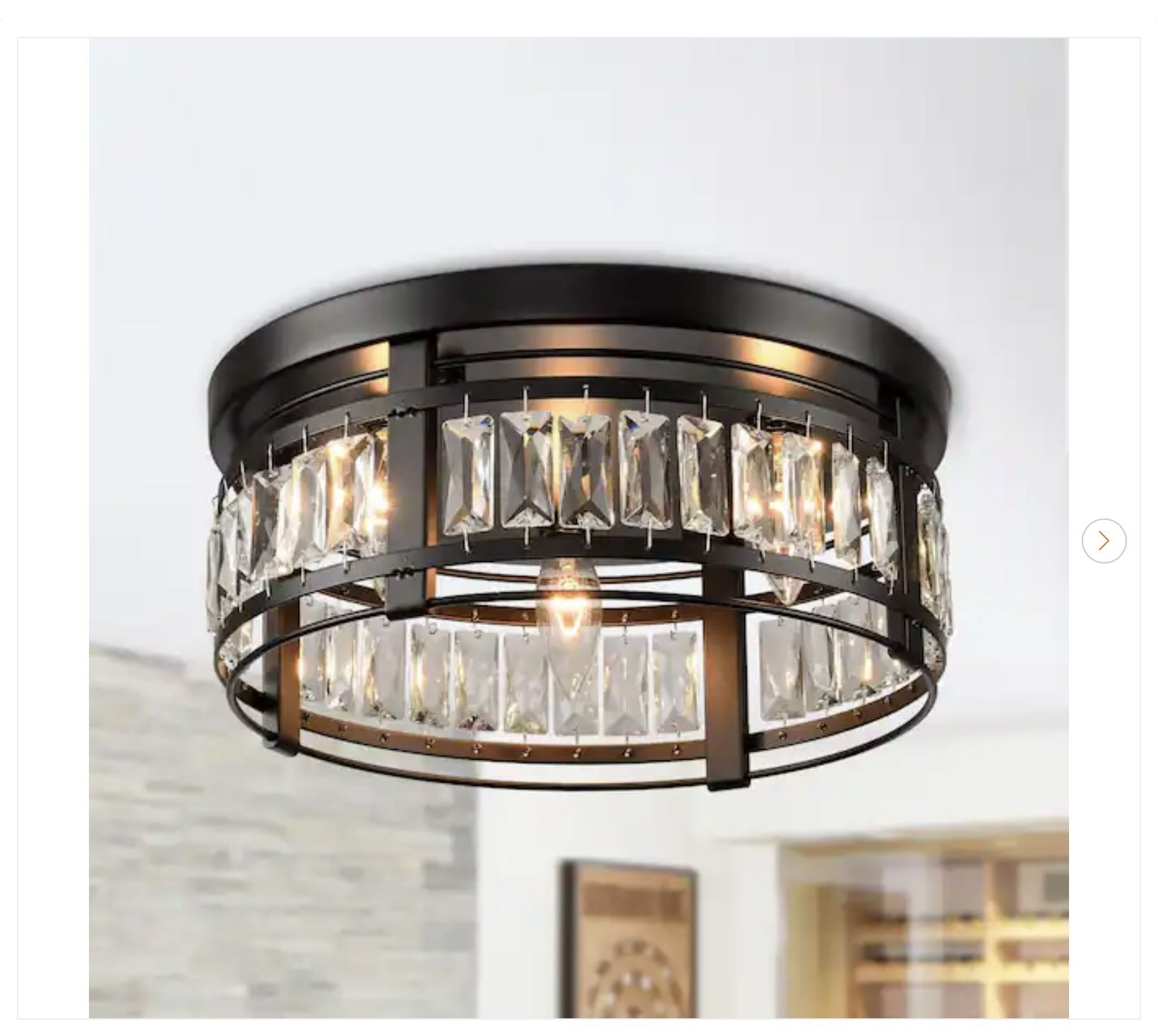 13.3 in. 3-Light Matte Black Crystal Flush Mount Ceiling Light