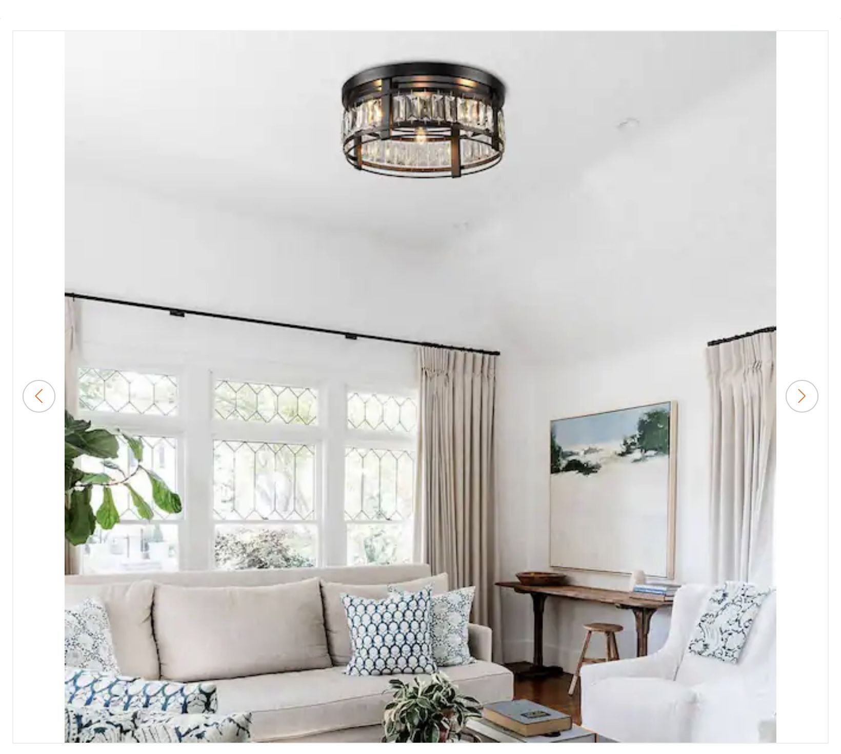 13.3 in. 3-Light Matte Black Crystal Flush Mount Ceiling Light - photo 2