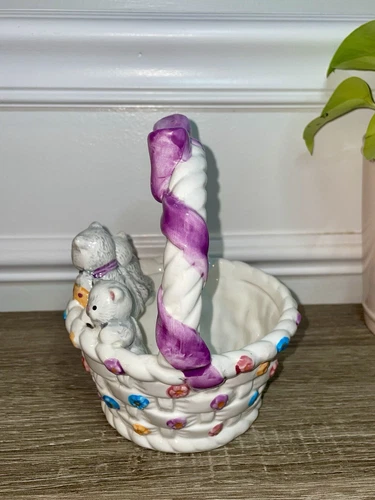 Vintage GAC Ceramic Easter Basket with 3 Kittens - photo 3