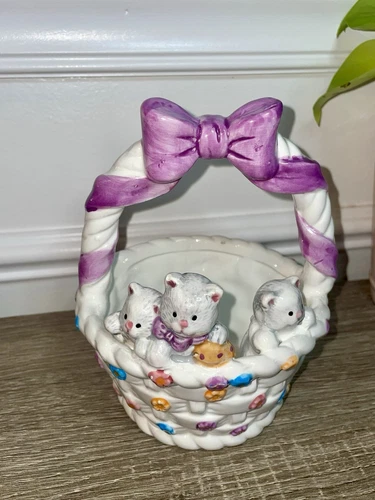 Vintage GAC Ceramic Easter Basket with 3 Kittens - photo 4