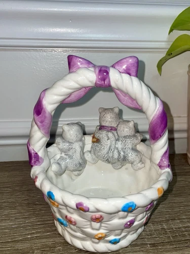 Vintage GAC Ceramic Easter Basket with 3 Kittens - photo 5