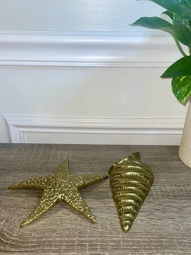 Vintage Brass Seashell & Starfish Wall Hanging - Palm Beach Styl - photo 2