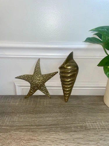 Vintage Brass Seashell & Starfish Wall Hanging - Palm Beach Styl - photo 3