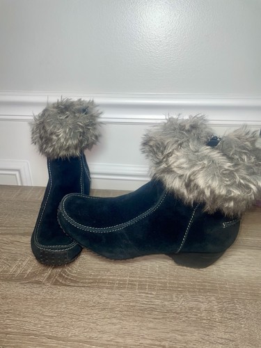 SPORTO Womens 9.5 Black Suede Fur Lined Insulated Zip Up Ankle B