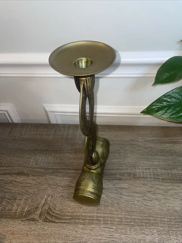 Vintage Brass Candle Holder Stick 12.5" Tribal Design - photo 5