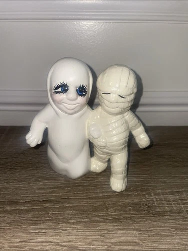 Vintage Ceramic Bisque Halloween Figurines - Ghost & Mom