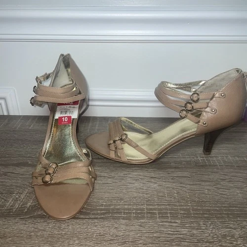 NINE WEST SPIRIT High Heels Ankle Strap Open Toe Sandals Beige L