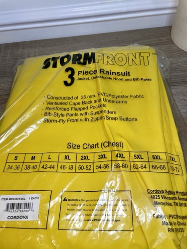 Cordova Stormfront RAINSUIT 3 PC. Size 4XXL Jacket, Hood & Bib P - photo 4