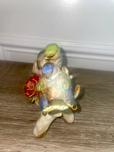 Vintage Art Pottery Song Love Birds on Branch w/ Rose - photo 3