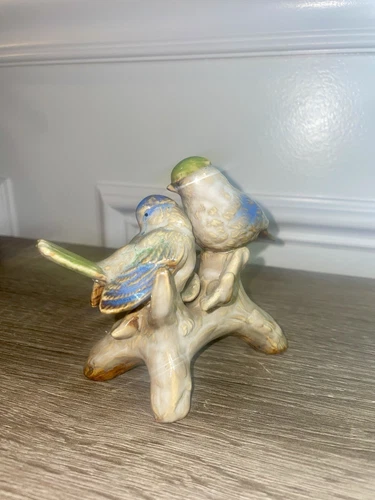 Vintage Art Pottery Song Love Birds on Branch w/ Rose - photo 4