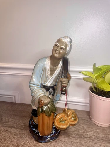 Vintage Chinese Porcelain Figurine - Elderly Woman with Yoke