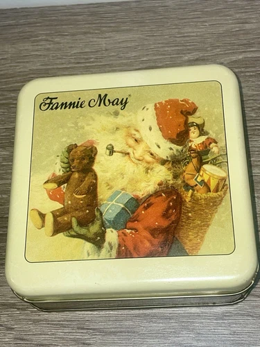 Vintage Fannie May Christmas Candy Tin - Santa w/ pipe, sack & B - photo 4