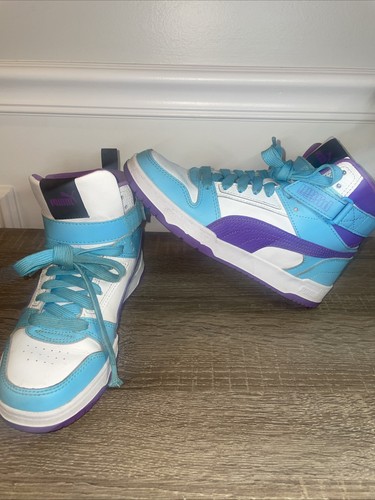 Puma RBD GAME HEIGHT TOP Unisex Kids Size 5 White Turquoise & Pu