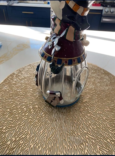 Vintage Metal Art Christmas Snowmen Tealight Holder Glitter Hand - photo 4