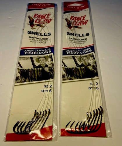 12 Eagle Claw Baitholder Snelled Hooks 139 Bronze Size 2 (#4)