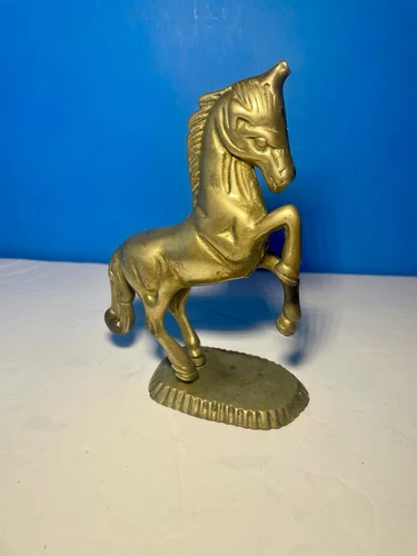 6" Vintage Antique Solid Brass Rearing Unicorn Horse Figurine