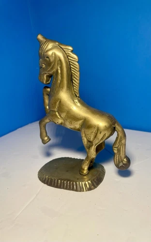 6" Vintage Antique Solid Brass Rearing Unicorn Horse Figurine - photo 3