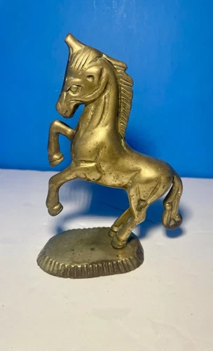 6" Vintage Antique Solid Brass Rearing Unicorn Horse Figurine - photo 4