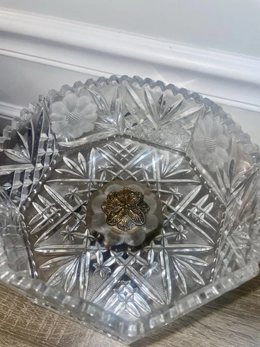Vintage Lead Crystal Compote Dish, Brass Pedestal Base, West Ger - photo 2