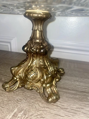 Vintage Lead Crystal Compote Dish, Brass Pedestal Base, West Ger - photo 3