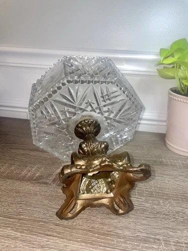 Vintage Lead Crystal Compote Dish, Brass Pedestal Base, West Ger - photo 4