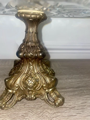 Vintage Lead Crystal Compote Dish, Brass Pedestal Base, West Ger - photo 5