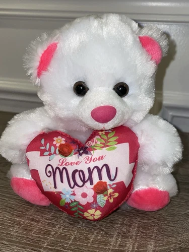 Star Gift Plush 6" White Bear With Heart "Love You Mom"