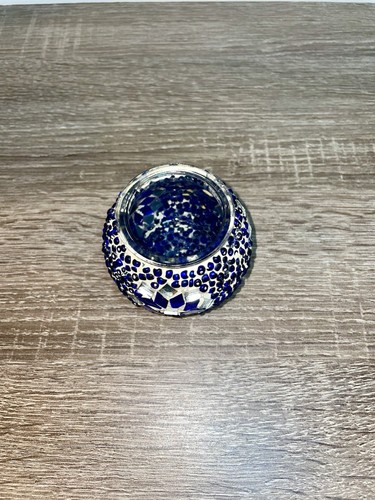 Handmade Blue and White Mosaic Glass Votive Candle Holder - photo 2