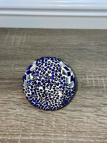 Handmade Blue and White Mosaic Glass Votive Candle Holder - photo 3