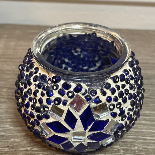 Handmade Blue and White Mosaic Glass Votive Candle Holder - photo 5
