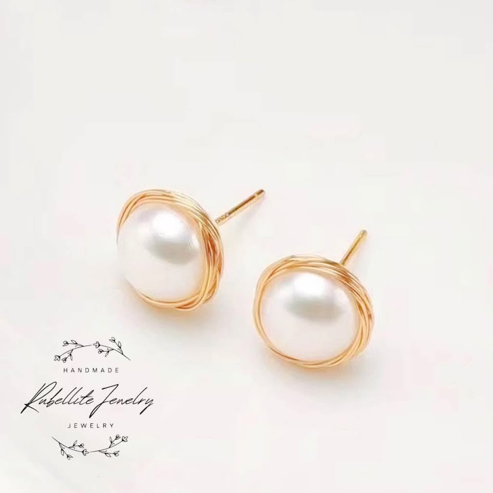 Gold Wire-wrapped Freshwater Pearl Earrings Handmade - photo 5
