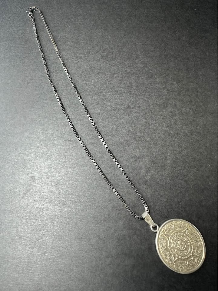925 Silver Aztec Calendar Pendant Necklace - photo 3
