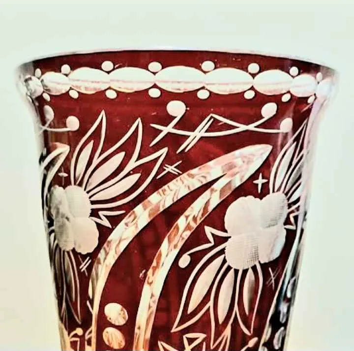 1940's Egermann Bohemian Intricate Hand Cut Crystal Vase image indicator(3)