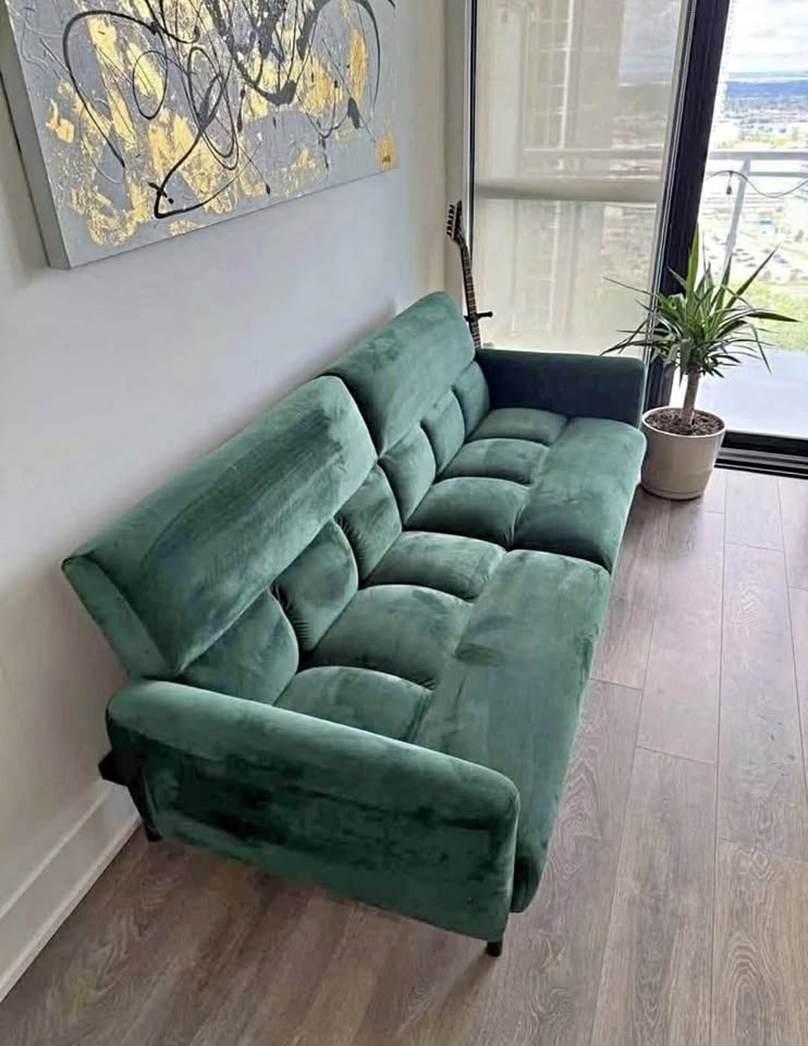 Green Velvet Futon Sofa Bed Couch (DELIVERY AVAILABLE)