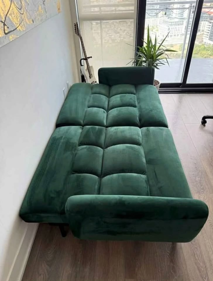 Green Velvet Futon Sofa Bed Couch (DELIVERY AVAILABLE) - photo 5