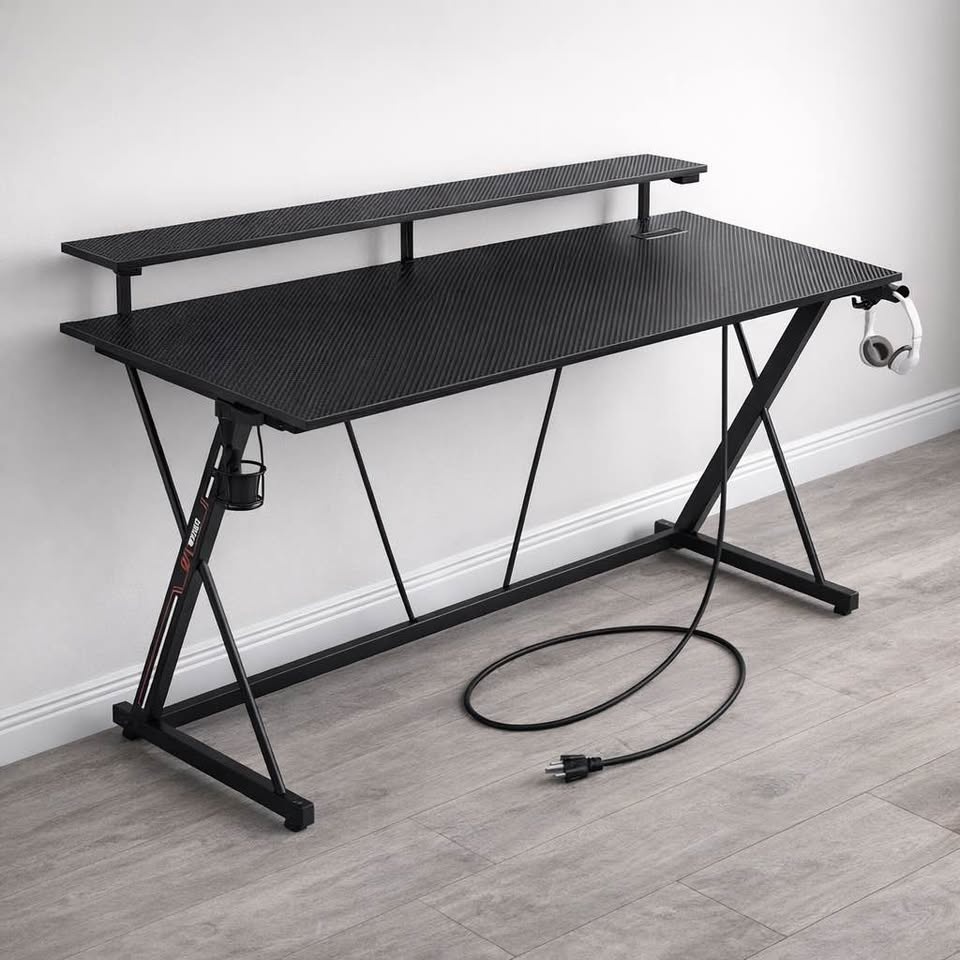 Seven Warrior® 47” Gaming Desk with LED Lights - Carbon Fiber Bl