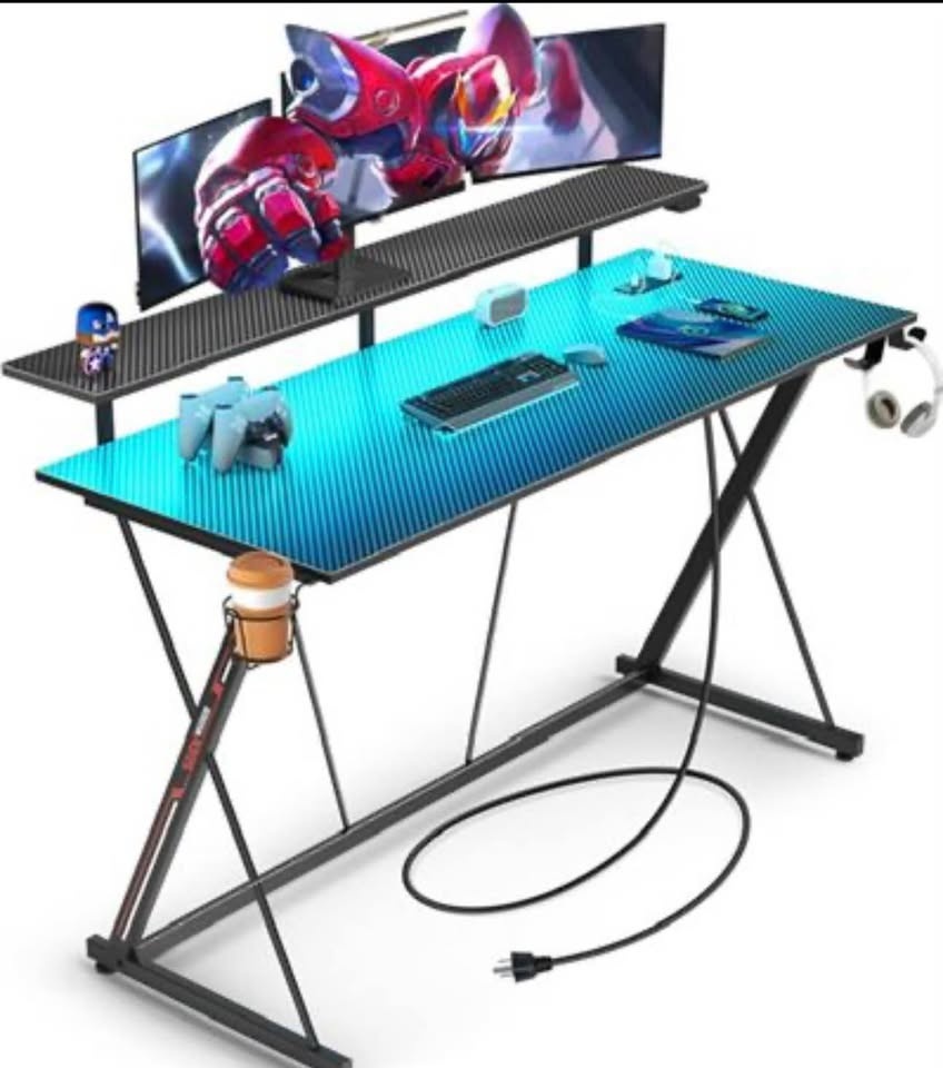 Seven Warrior® 47” Gaming Desk with LED Lights - Carbon Fiber Bl - photo 2