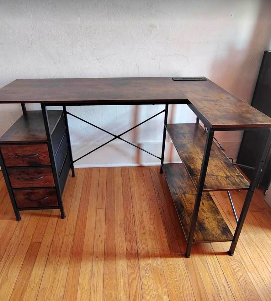 Huuger® 47" L-Shaped Desk - Vintage Brown