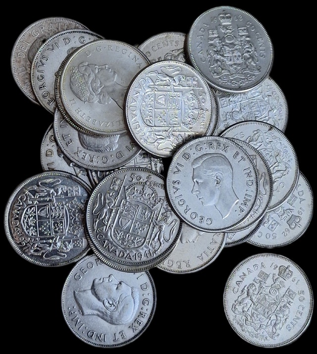 Vintage Pre-1967 Silver Canadian 50-Cent Coins