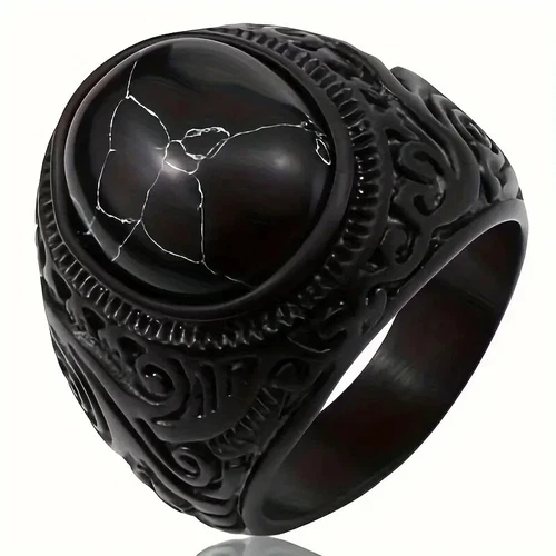 Vintage Retro Black Carved Ring Men's Fashion