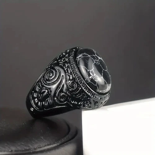Vintage Retro Black Carved Ring Men's Fashion - photo 5