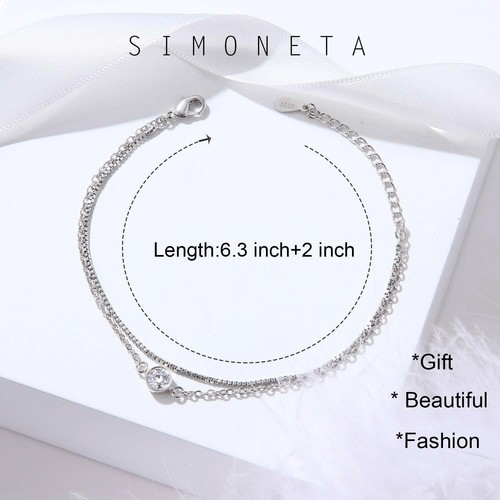Bracelet Double Chain White Gold Plated 925 Sterling Silver Cubi