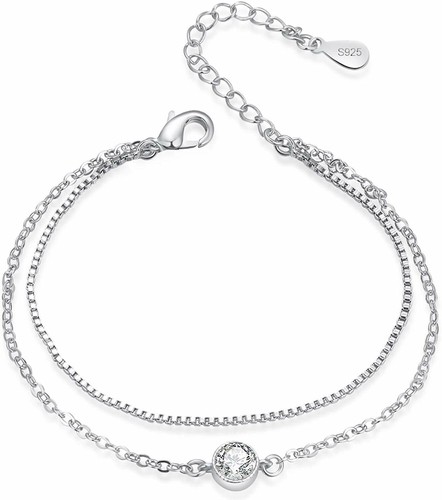 Bracelet Double Chain White Gold Plated 925 Sterling Silver Cubi - photo 2